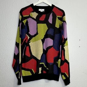 BP Mens Size Large Multicolor‎ Abstract Crewneck Pullover Sweater Stretchy Artsy
